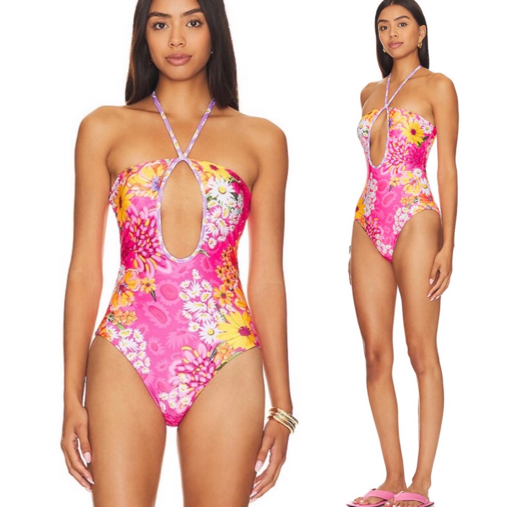 Agua Bendita X Revolve Hand Beaded Jaime Haze Fuchsia One Piece Swimsuit - L
